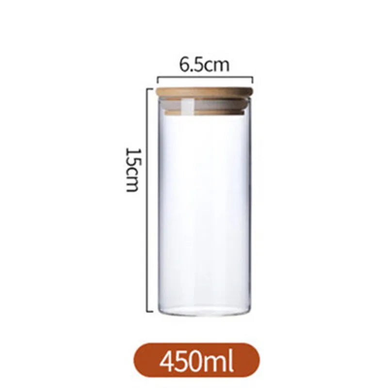 Glass Jar with Bamboo Lid, Kitchen Sealed Storage Bottles, Tea Coffee Bean Container, Spice Organizer, 250 ml, 300 ml, 350 ml