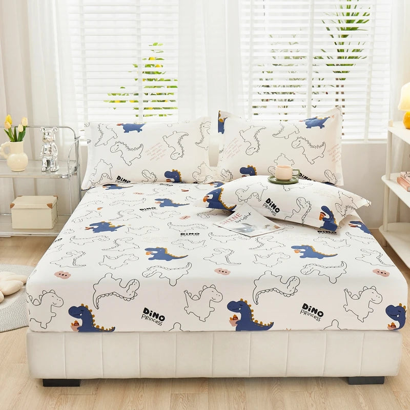Cartoon Style Fitted Sheet Pure Cotton Bed Sheets Adults Kids Room Mattress Cover Printed Bed Linen 매트리스커버 (No Pillowcase)