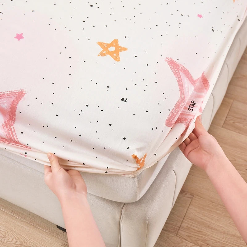 Cartoon Style Fitted Sheet Pure Cotton Bed Sheets Adults Kids Room Mattress Cover Printed Bed Linen 매트리스커버 (No Pillowcase)