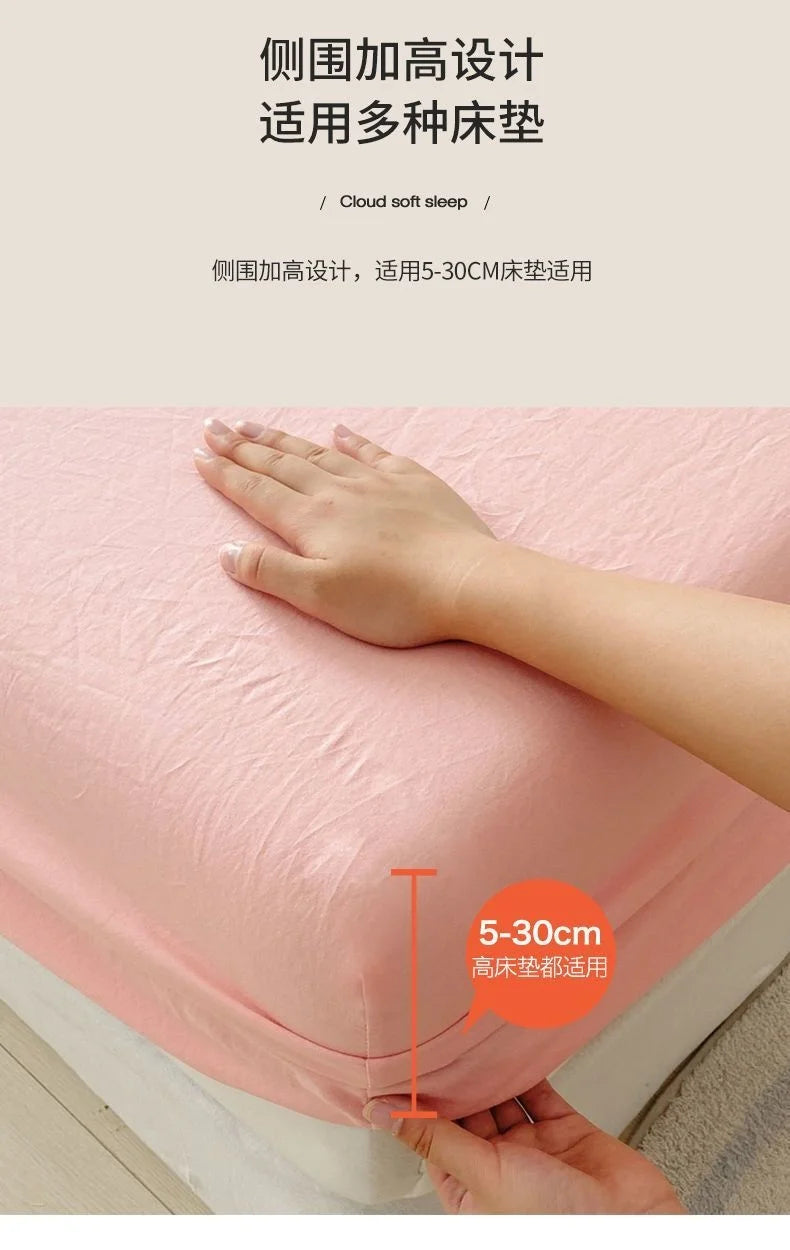 Washed Cotton Fitted Sheet Non Slip Fitted Sheet Elastic Band Around Mattress Cover Bed Cover And Pillowcase