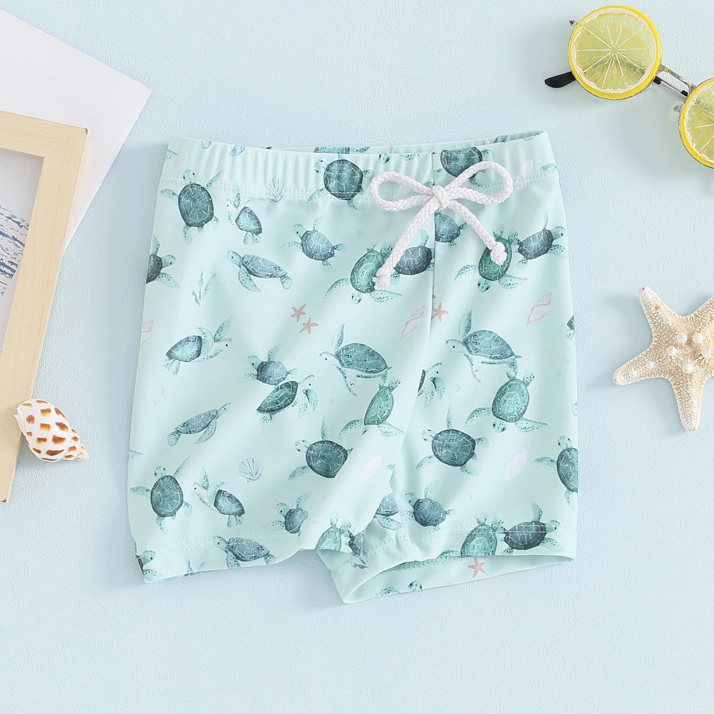 Summer Toddler Boys Swim Trunks Bathing Suit Dinosaur/Plaid/Turtle Print Elastic Drawstring Board Shorts Swimwear Beach Shorts