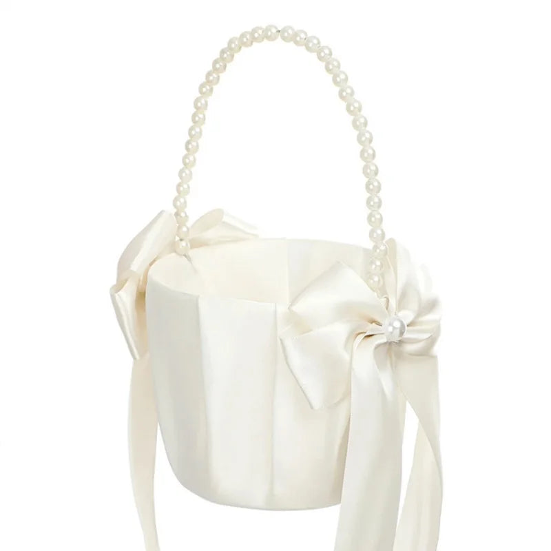 New Wedding Ivory Flower Baskets Ribbon Pearls Bow Knot Ring Pillow Cushion Bearer Bridal Party Supplies Gifts Home Decorations