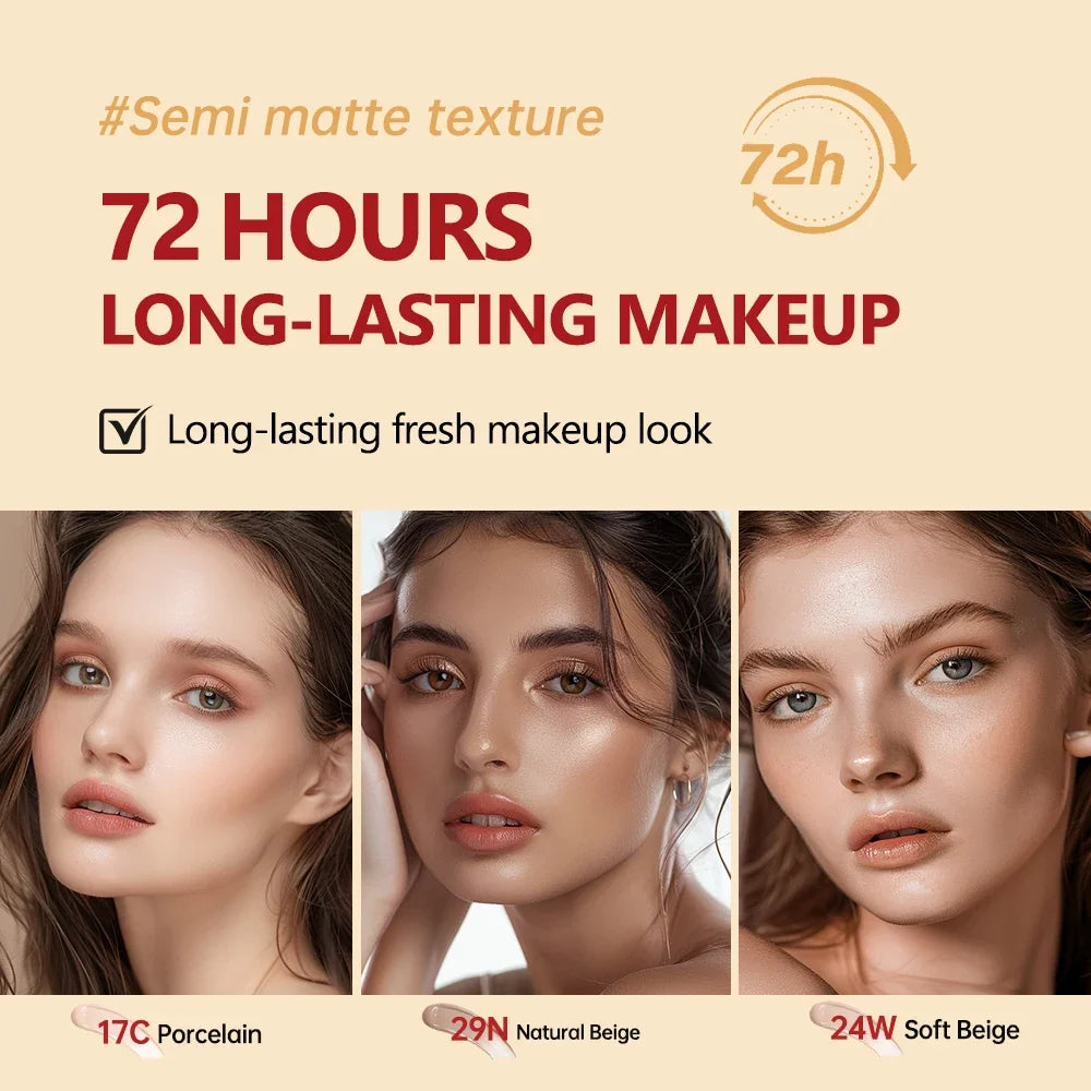 Cushion Foundation Refill Waterproof Semi-Matte Red Finish 72-Hour Wear Long-Lasting Buildable Coverage Sun Protection Makeup