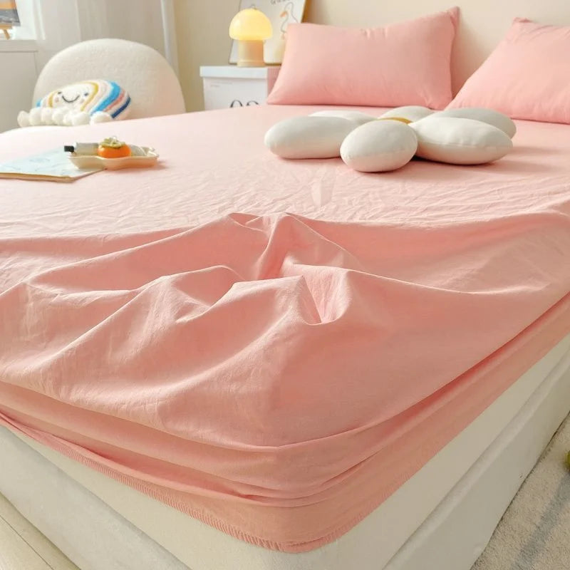 Washed Cotton Fitted Sheet Non Slip Fitted Sheet Elastic Band Around Mattress Cover Bed Cover And Pillowcase