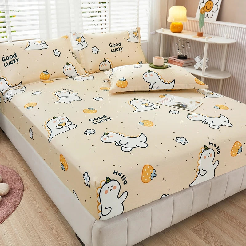 Cartoon Style Fitted Sheet Pure Cotton Bed Sheets Adults Kids Room Mattress Cover Printed Bed Linen 매트리스커버 (No Pillowcase)