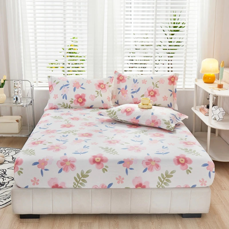 Cartoon Style Fitted Sheet Pure Cotton Bed Sheets Adults Kids Room Mattress Cover Printed Bed Linen 매트리스커버 (No Pillowcase)