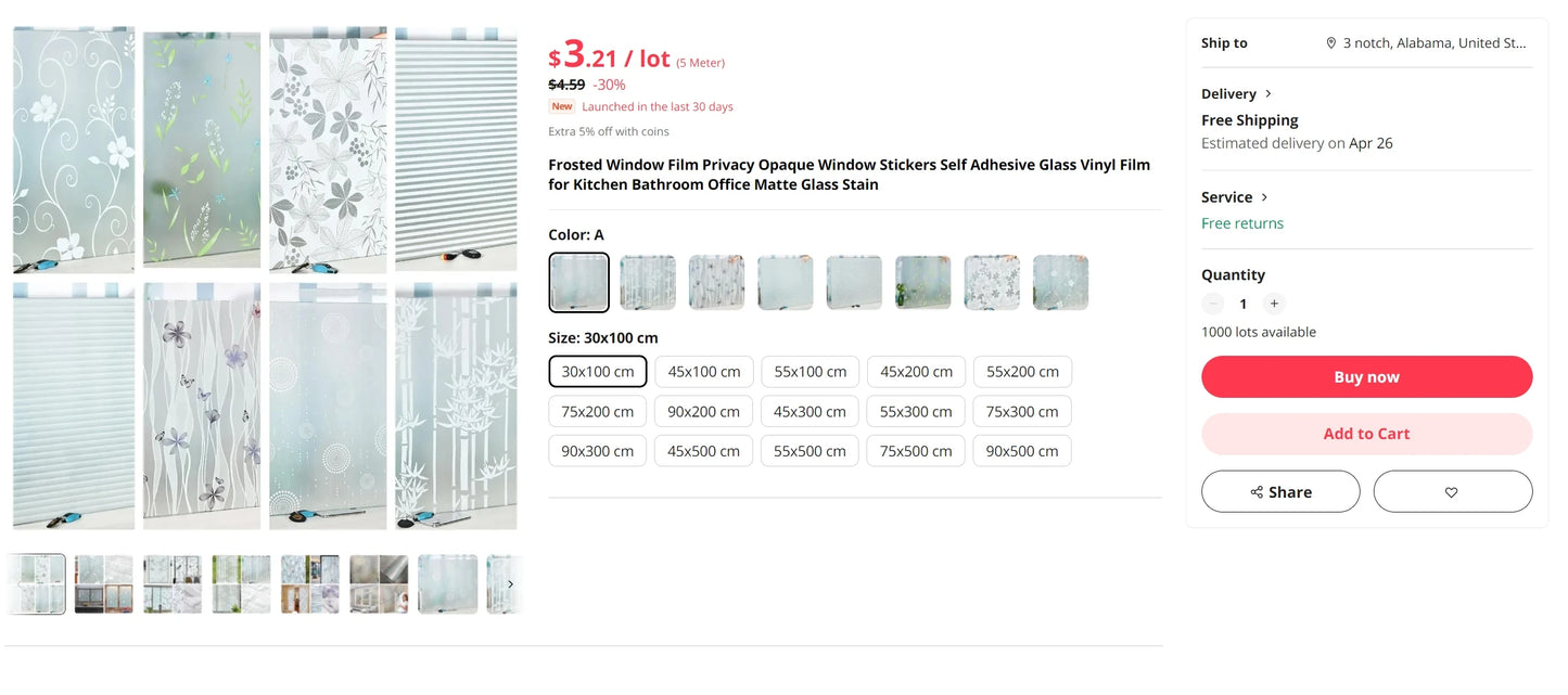 Frosted Window Film Privacy Opaque Window Stickers
