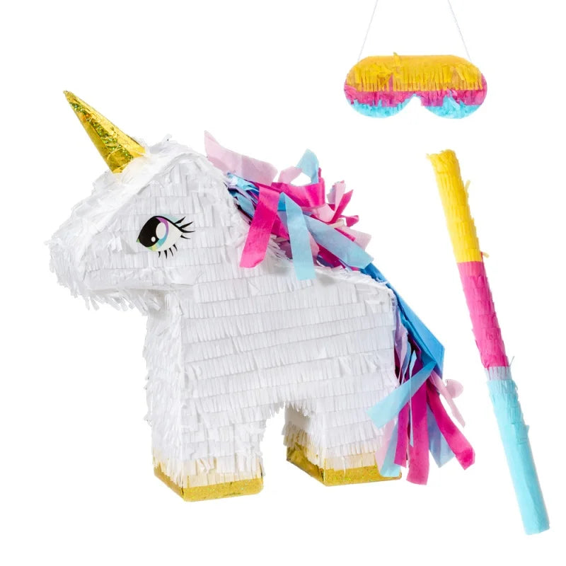 1SET/Box Unicorn Pinata with a Blindfold and Stick Birthday Party Decoration Bundle Handmade Piñatas Candy Gift Unicorn Pinatas