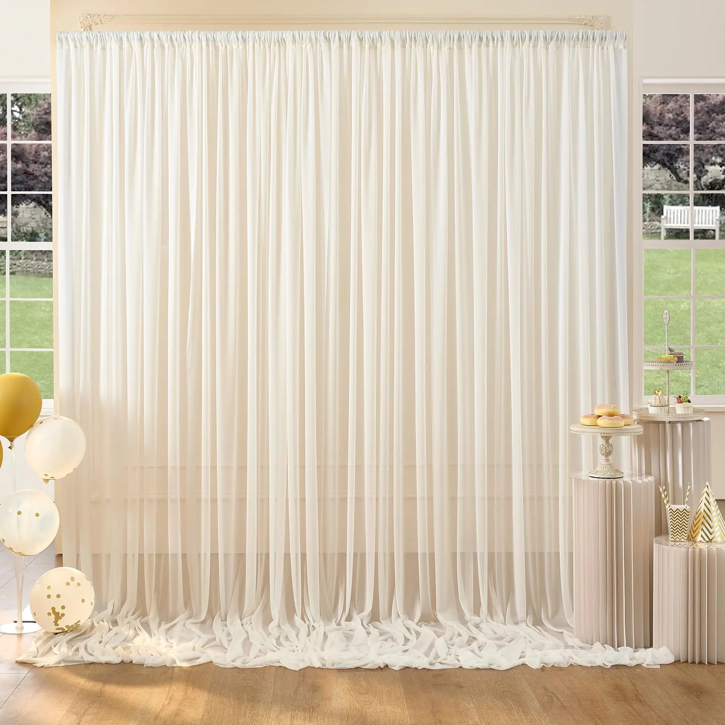 White Chiffon Backdrop Curtain for Wedding Party Sheer Drapes Curtains for Parties Baptism Birthday Baby Shower Photoshoot