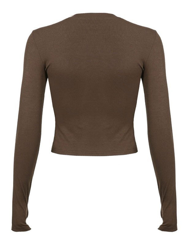 CHRONSTYLE Women Casual Slim Fit Long Sleeve O-Neck T-shirts Tops Spring Fall Solid Color Tees with Thumb Holes Streetwear 2023