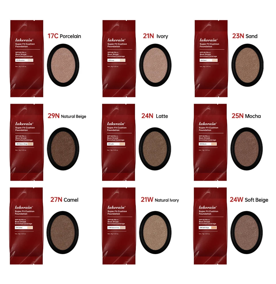 Cushion Foundation Refill Waterproof Semi-Matte Red Finish 72-Hour Wear Long-Lasting Buildable Coverage Sun Protection Makeup