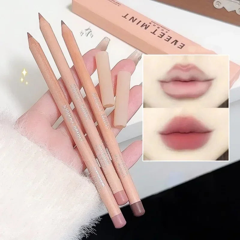 Bean Paste Pink Lip Liner Pen Professional Lip Liner Pencil Velvet Matte Lip Non-stick Cup Nude Lipstick Pen Contour Line Makeup