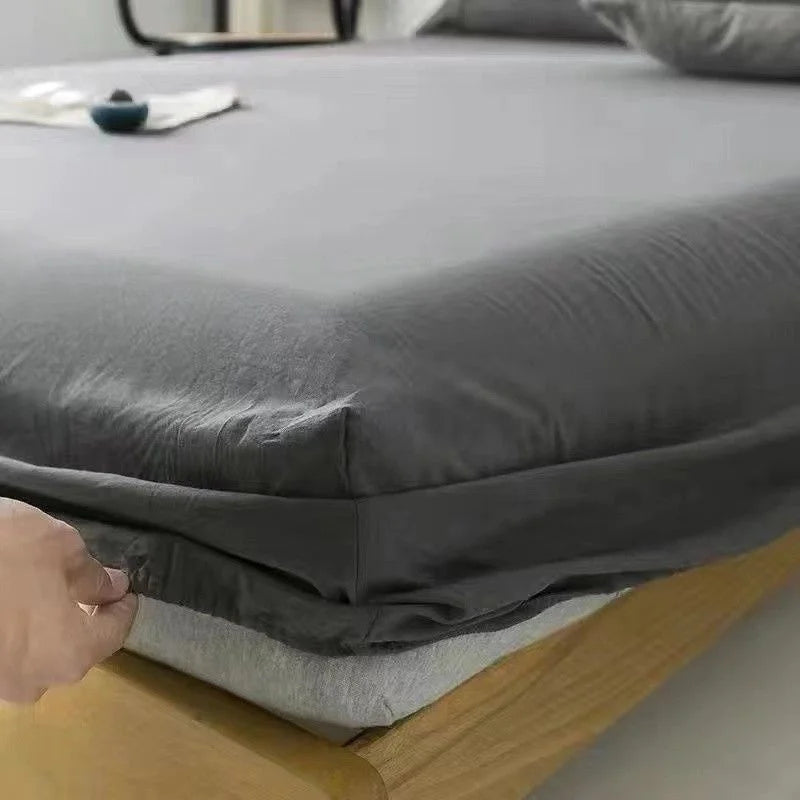 Washed Cotton Fitted Sheet Non Slip Fitted Sheet Elastic Band Around Mattress Cover Bed Cover And Pillowcase