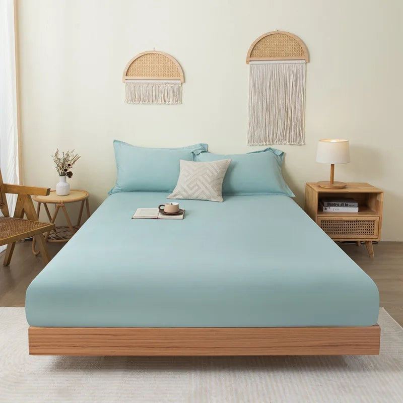 Cotton Fitted Sheet Soild Color with Elastic Band Non Slip Adjustable Mattress Cover for Double King Queen Bed 90/120/150/180M