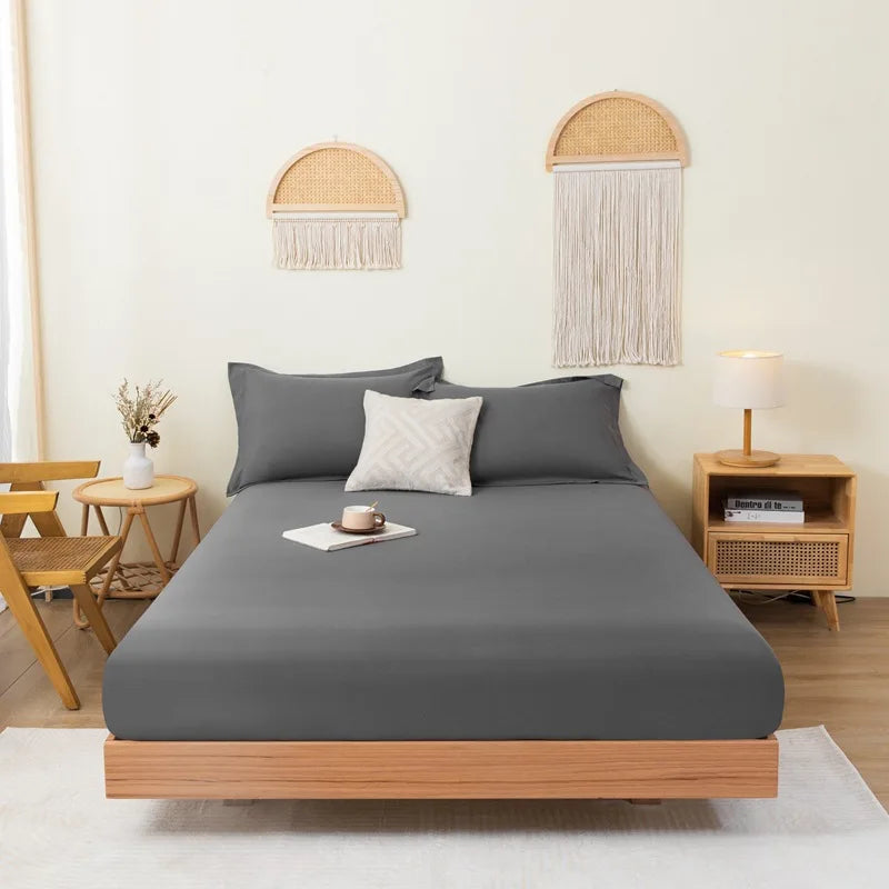 Cotton Fitted Sheet Soild Color with Elastic Band Non Slip Adjustable Mattress Cover for Double King Queen Bed 90/120/150/180M