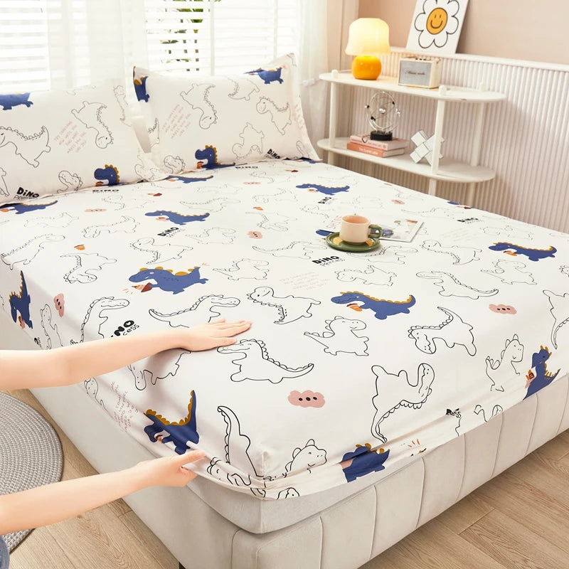Cartoon Style Fitted Sheet Pure Cotton Bed Sheets Adults Kids Room Mattress Cover Printed Bed Linen 매트리스커버 (No Pillowcase)