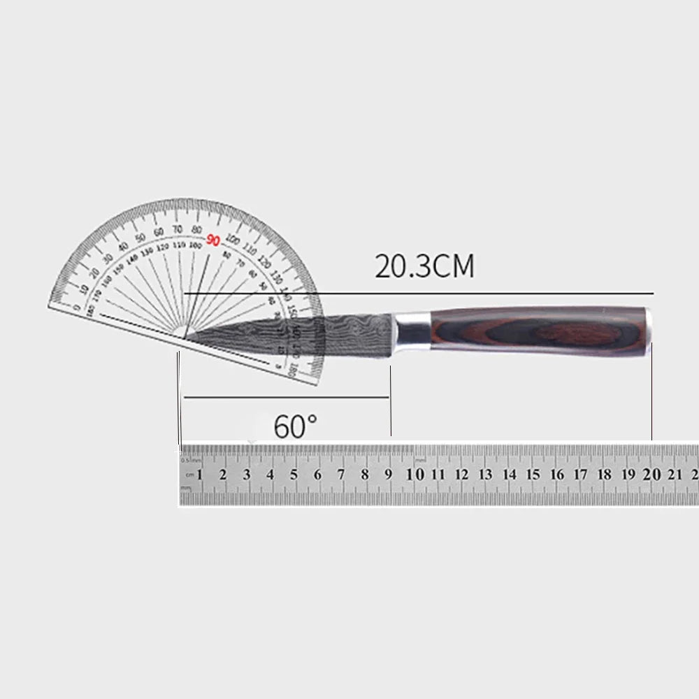 3.5 Inch Kitchen Chef Knife Fruit Knife Stainless Steel Laser Damascus Pattern Colored Wooden Handle Kitchen Knife Kitchen Tools