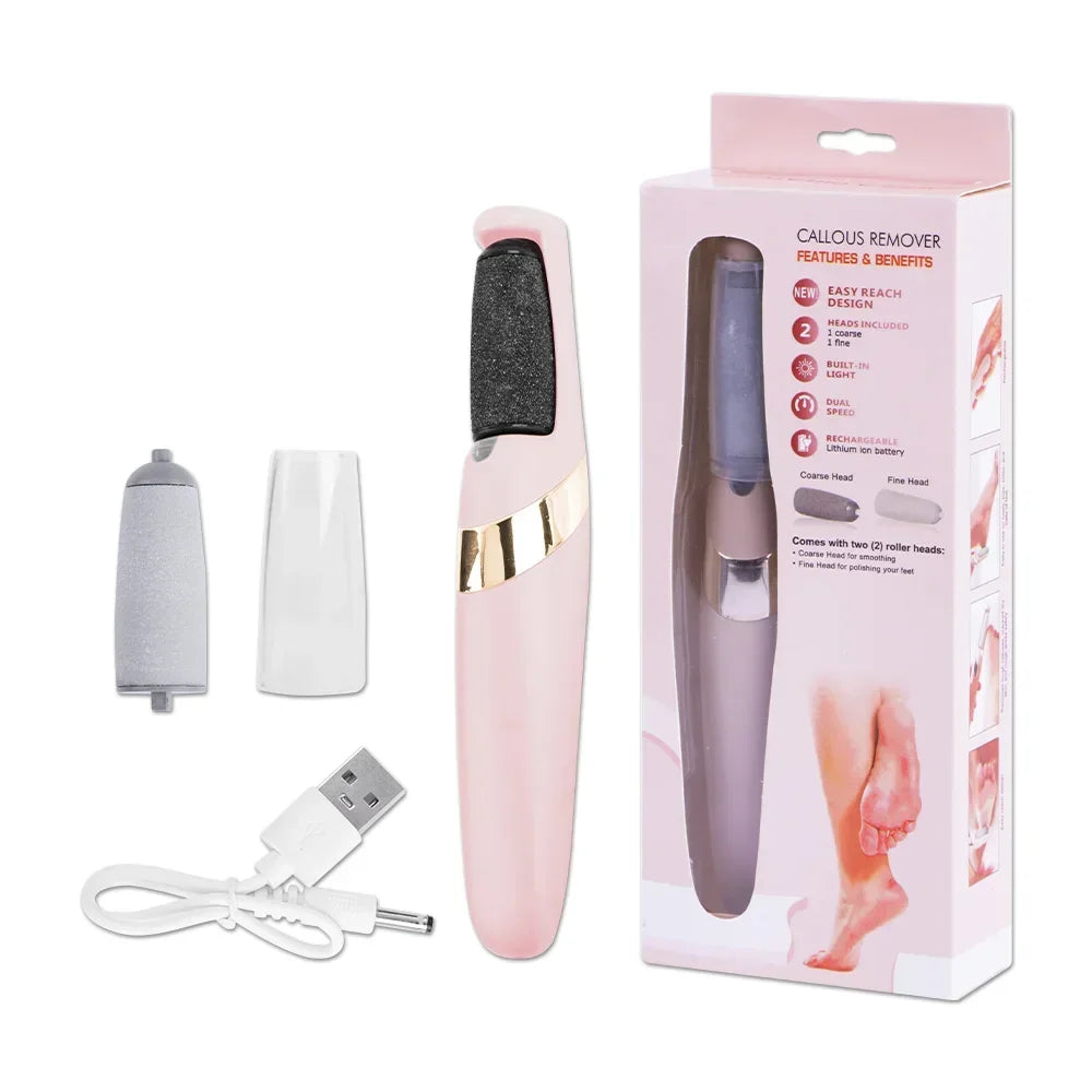 Electric Foot File Foot Grinder Dead Skin Dry Callus Remover Rechargeable Roller Feet Pedicure Tool with Removable Roller Head