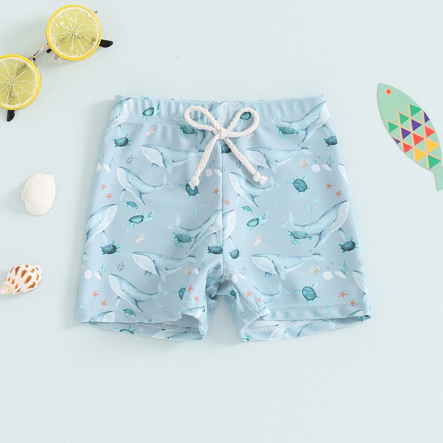 Summer Toddler Boys Swim Trunks Bathing Suit Dinosaur/Plaid/Turtle Print Elastic Drawstring Board Shorts Swimwear Beach Shorts