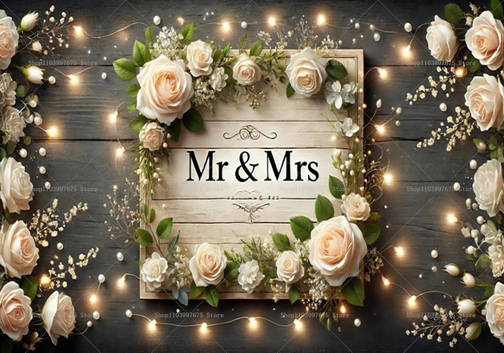 Mr & Mrs Rustic Wooden Backdrop Wedding Bridal Shower Bachelorette Party Decirations Photography Background Photo Booth Props