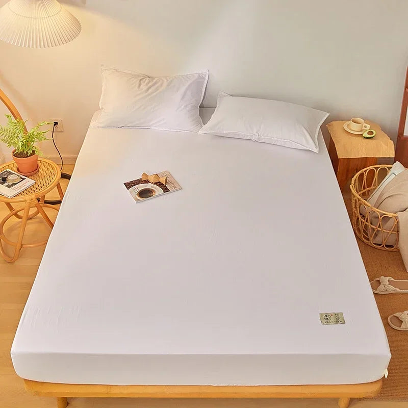 Cotton Fitted Sheet with Elastic Band Anti-Slip Mattress Cover for Single Double Queen King Bed Adjustable Plain Fitted Bedsheet