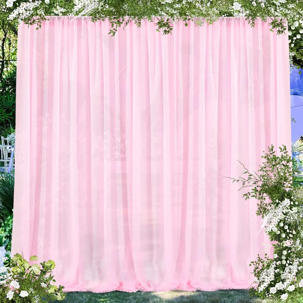 White Chiffon Backdrop Curtain for Wedding Party Sheer Drapes Curtains for Parties Baptism Birthday Baby Shower Photoshoot