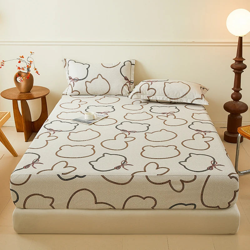 100% Cotton Bedsheet Floral Style Bed Cover High Quality Fitted Sheets Skin-friendly Bed Linen (Pillowcase Need Order)