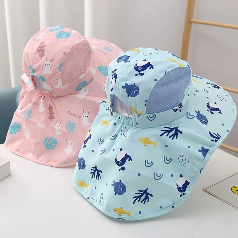 Anti UV Kids Summer Baby Sun Hat Bucket Cap With Whistle For Girls Boys Outdoor Neck Ear Cover Beach Cap