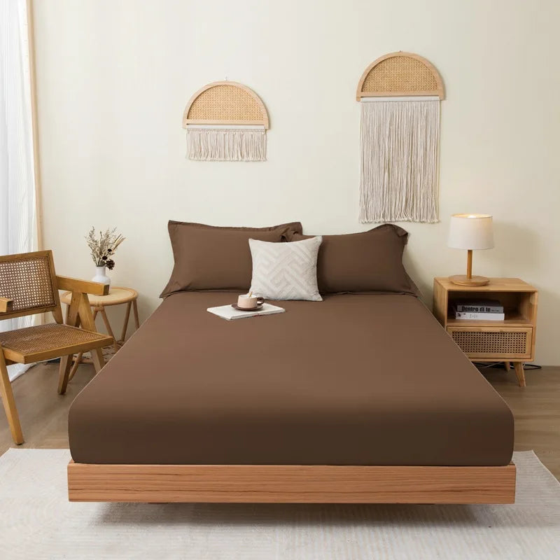 Cotton Fitted Sheet Soild Color with Elastic Band Non Slip Adjustable Mattress Cover for Double King Queen Bed 90/120/150/180M