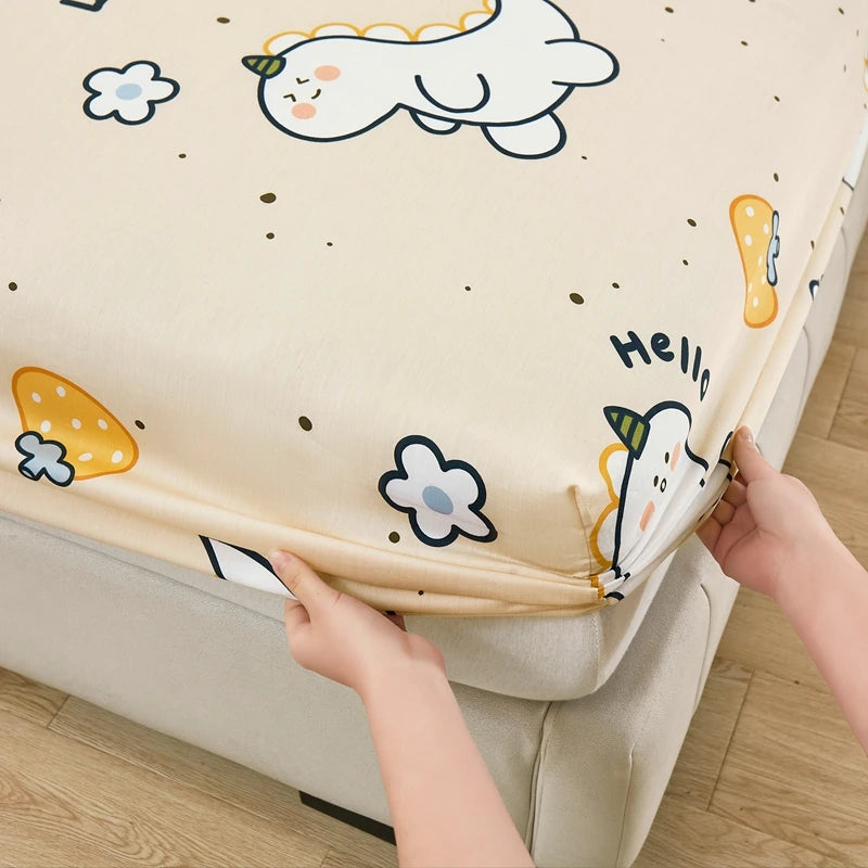 Cartoon Style Fitted Sheet Pure Cotton Bed Sheets Adults Kids Room Mattress Cover Printed Bed Linen 매트리스커버 (No Pillowcase)