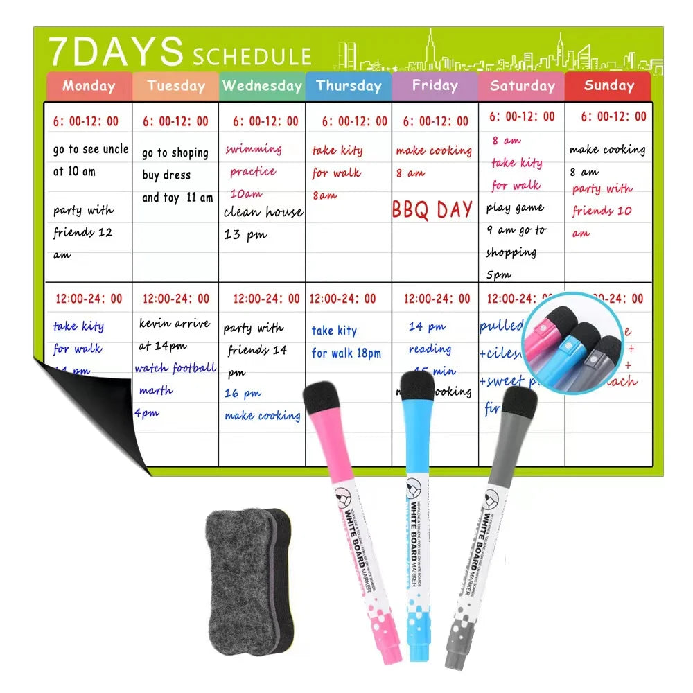 1 Set Magnetic Refrigerator Dry Erase Calendar 12" X 16" Monthly Planner Whiteboard Message Organizer For Kitchen Fridge With Fr