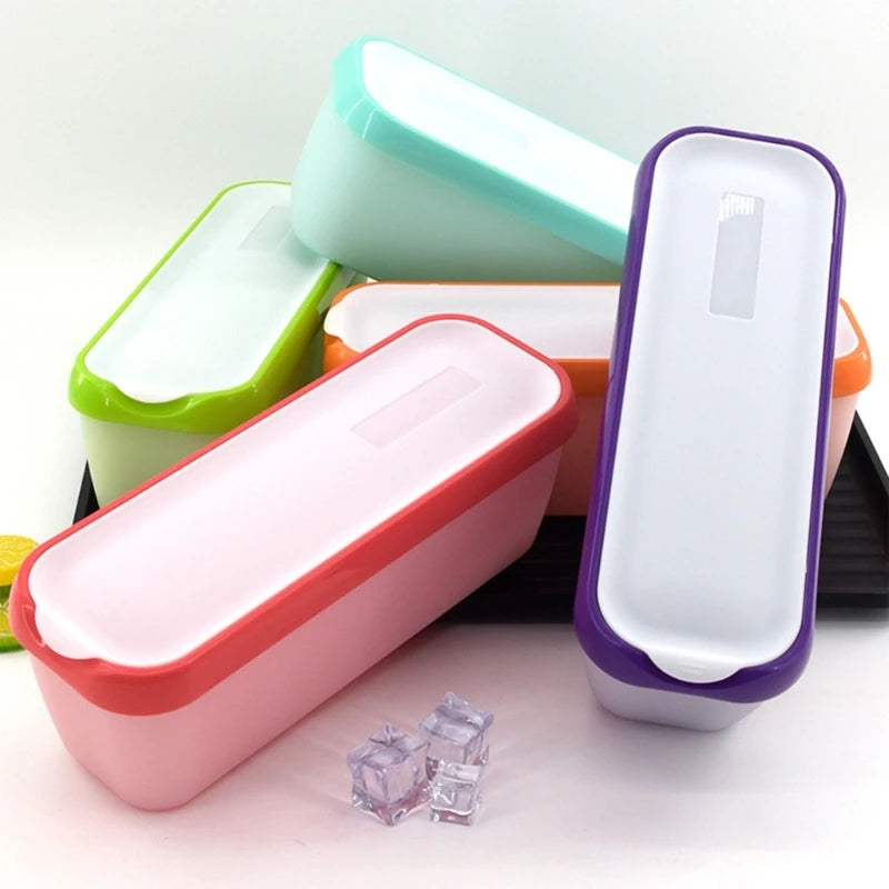 Ice Cream Storage Tub Rectangular Reusable Ice Cream Box Container Mold with Lid Kitchen Refrigerator Storage Home Ice Cream Tub