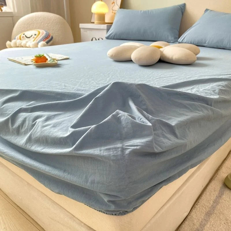 Washed Cotton Fitted Sheet Non Slip Fitted Sheet Elastic Band Around Mattress Cover Bed Cover And Pillowcase