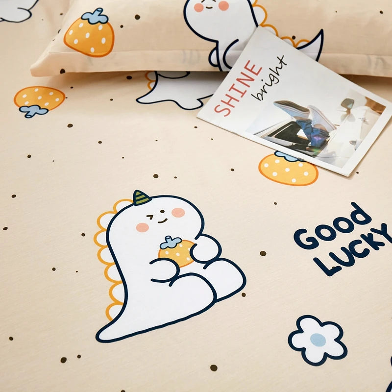 Cartoon Style Fitted Sheet Pure Cotton Bed Sheets Adults Kids Room Mattress Cover Printed Bed Linen 매트리스커버 (No Pillowcase)
