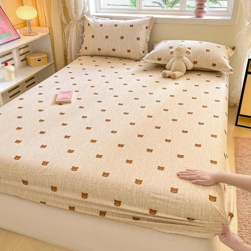 Cartoon Style Fitted Sheet Pure Cotton Bed Sheets Adults Kids Room Mattress Cover Printed Bed Linen 매트리스커버 (No Pillowcase)