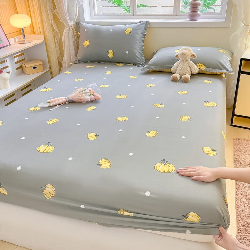 Cartoon Style Fitted Sheet Pure Cotton Bed Sheets Adults Kids Room Mattress Cover Printed Bed Linen 매트리스커버 (No Pillowcase)