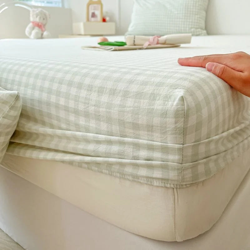 Washed Cotton Fitted Sheet Non Slip Fitted Sheet Elastic Band Around Mattress Cover Bed Cover And Pillowcase