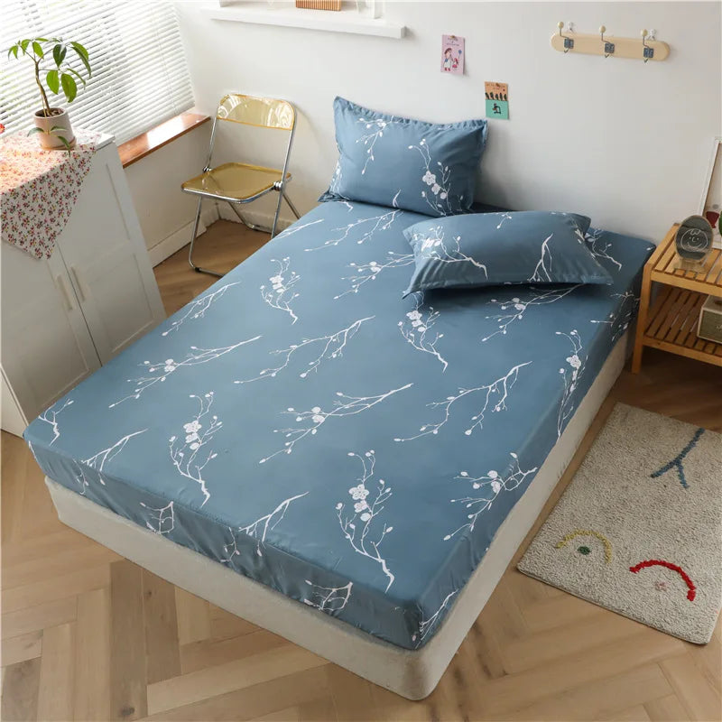 Printed Fitted Sheet Mattress Cover Four Corners with Elastic Band Bed Sheet Bed Sheet Twin Full Queen King Single Double Size