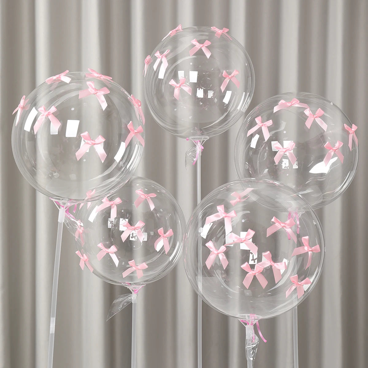 47pcs Transparent Bobball Pink Bow Ribbon Latex Balloon Set Bridal Wedding Decor Girl Birthday Baby Shower Party Supplies Ballon