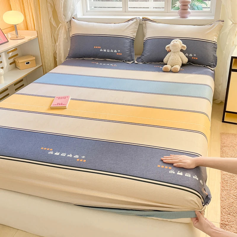 Cartoon Style Fitted Sheet Pure Cotton Bed Sheets Adults Kids Room Mattress Cover Printed Bed Linen 매트리스커버 (No Pillowcase)