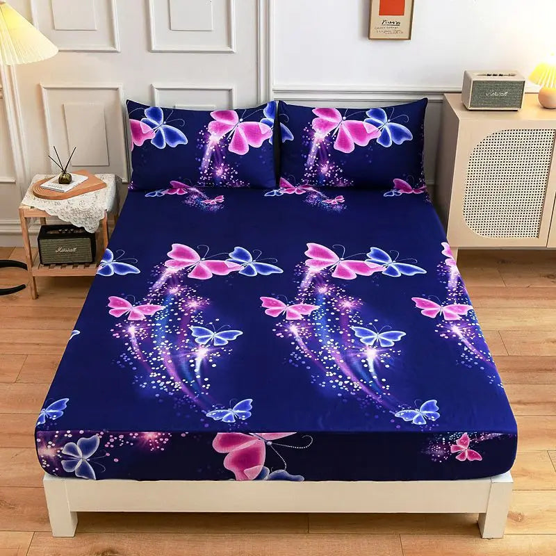 Printed Fitted Sheet Mattress Cover Four Corners with Elastic Band Bed Sheet Bed Sheet Twin Full Queen King Single Double Size