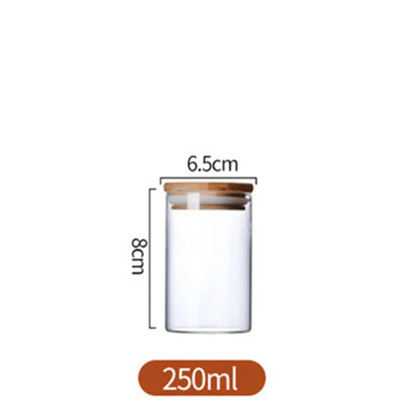 Glass Jar with Bamboo Lid, Kitchen Sealed Storage Bottles, Tea Coffee Bean Container, Spice Organizer, 250 ml, 300 ml, 350 ml
