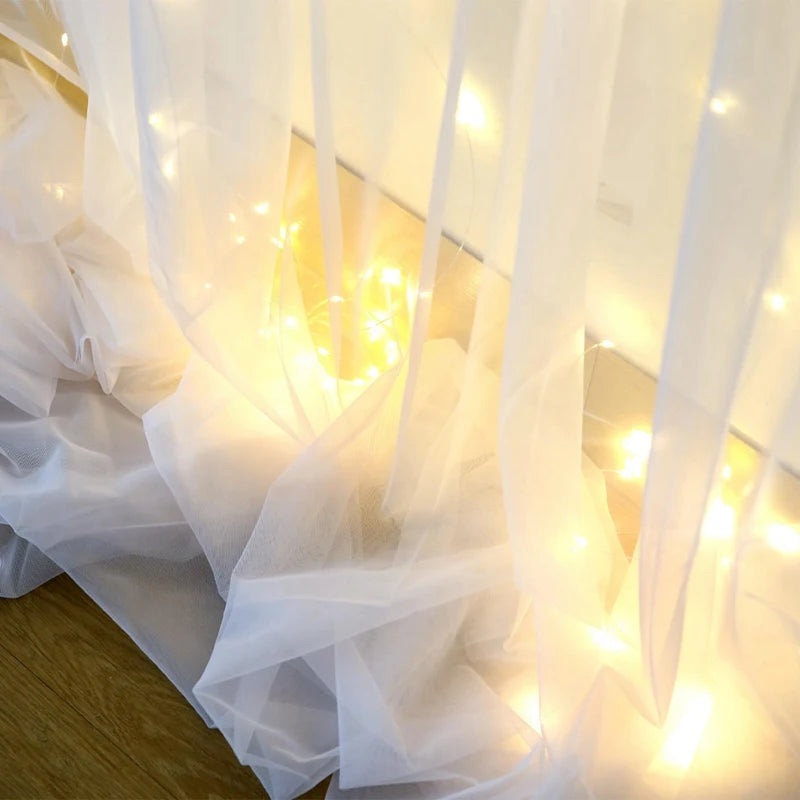 1 Set/2 Pieces Tulle Backdrop Curtains with Lights for Party Wedding Arch Baby Shower Birthday Party Photo Shoot Decorations