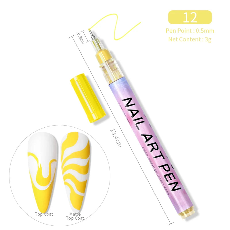 1Pc Nail Art Drawing Graffiti Pen Waterproof Painting Liner Brush DIY 3D Abstract Lines Fine Details Flower Nail Manicure Tools