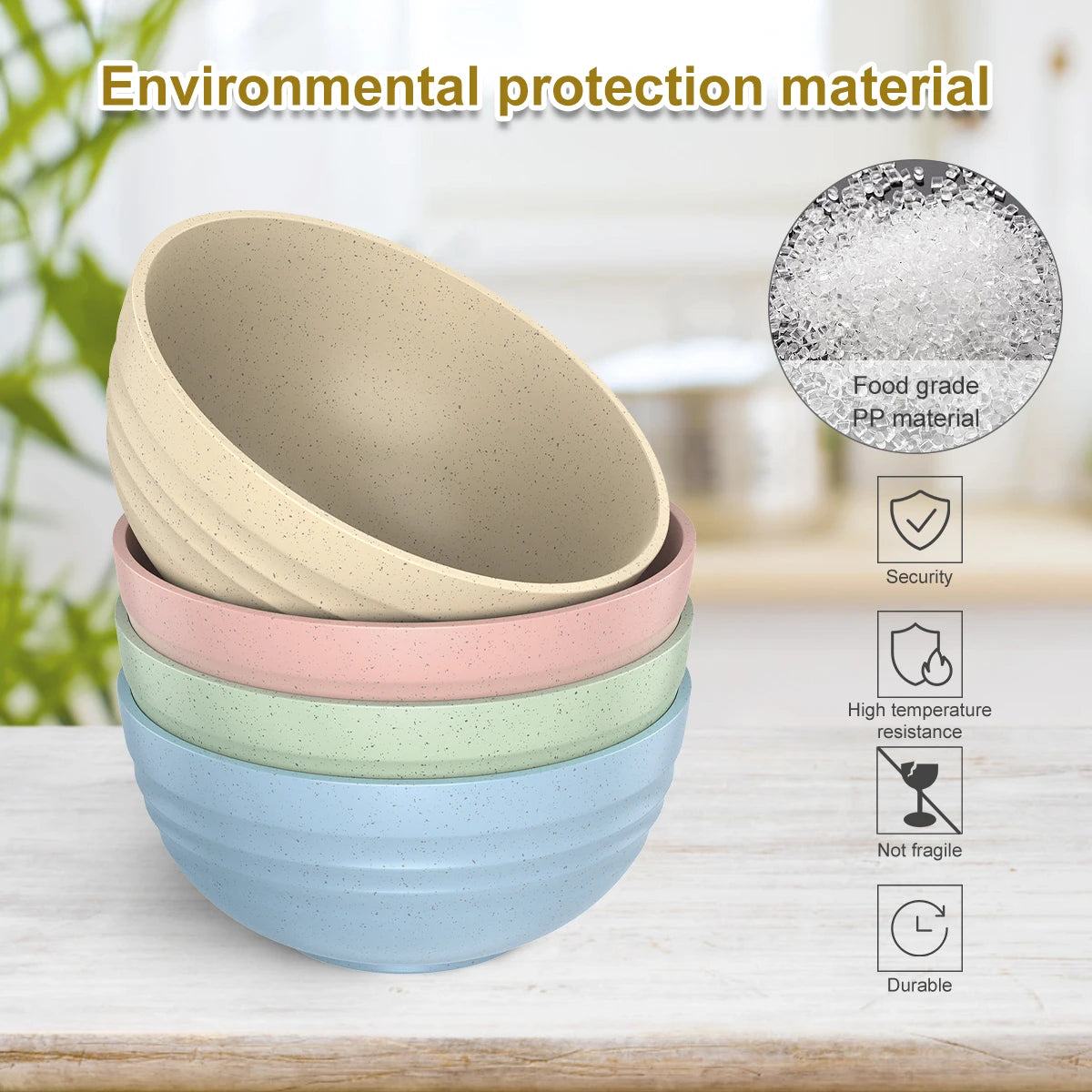4Pcs Cereal Bowl Set Unbreakable Bowl Kitchen Outdoors Camping
