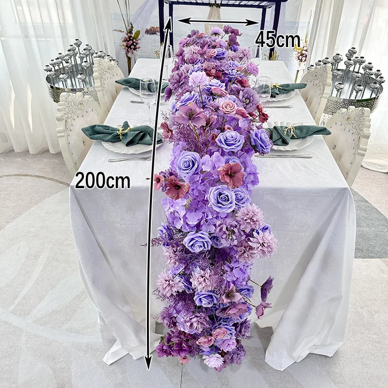 2M Luxurious White Rose Sofa Table Runner Flower Row Wedding Backdrop Decor Floral Arrangement Party table Window Display Props