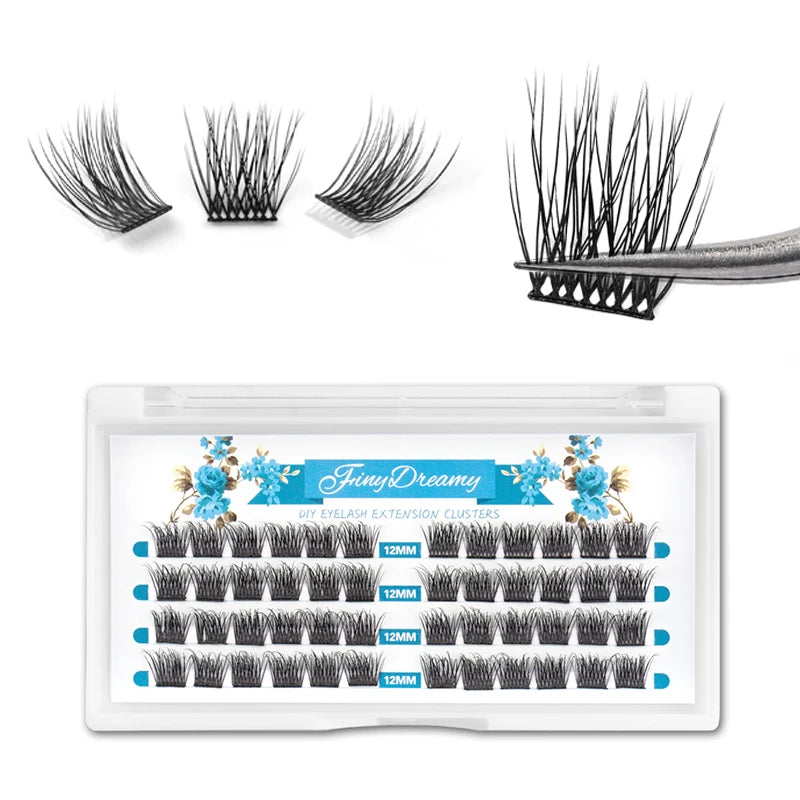 ETVITE DIY Clusters Eyelash Extension Dovetail Segmented Lashes 48 Volume Natural Segmented Eyelashes Bundles