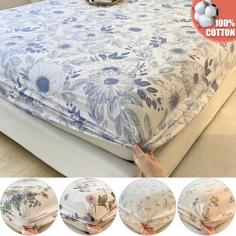Fitted Sheet 100% cotton for single/couple bed, breathable and soft non-slip, customizable, 1 part, 16 sizes