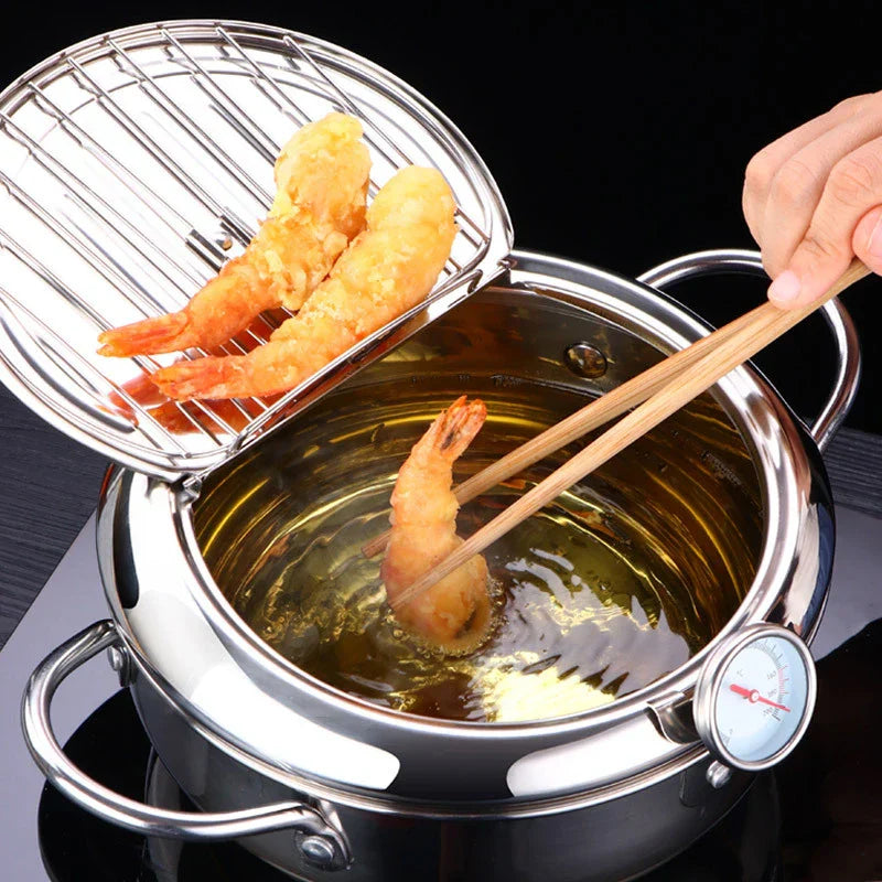 24cm Deep Frying Pot with Thermometer and Lid Silver-2