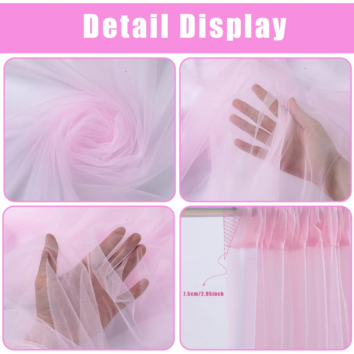 1 Set/2 Pieces Tulle Backdrop Curtains with Lights for Party Wedding Arch Baby Shower Birthday Party Photo Shoot Decorations
